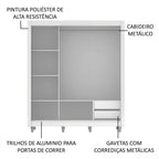 Guarda-Roupa Casal Madesa Lyon 3 Portas de Correr com Espelhos 2 Gavetas com Pés Branco