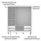 Guarda-Roupa Casal Madesa Lyon Plus 3 Portas de Correr com Espelhos 4 Gavetas com Pés Branco