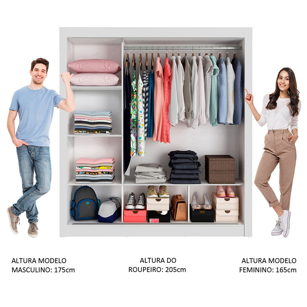 Guarda-Roupa Casal Madesa Mônaco 3 Portas de Correr de Espelho Branco