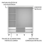 Guarda-Roupa Casal Madesa Lyon Plus 3 Portas de Correr 4 Gavetas com Pés Branco