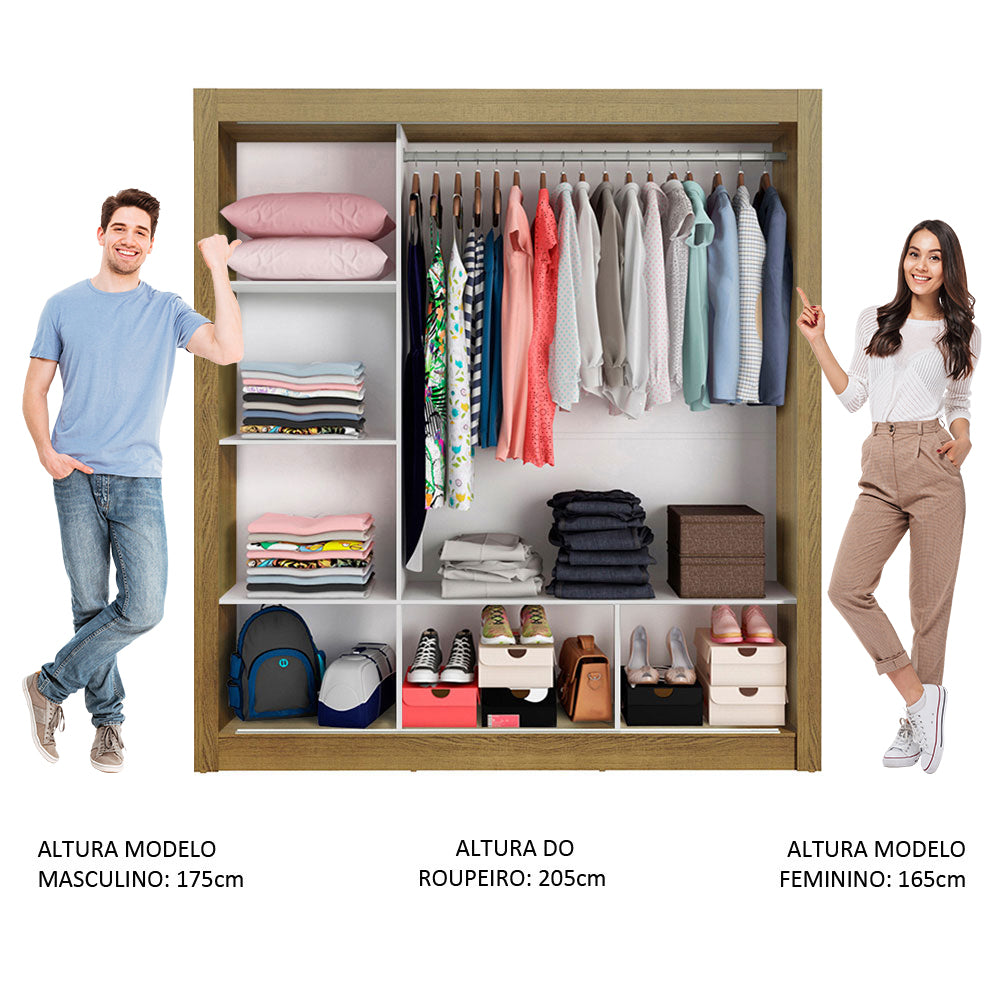 Guarda-Roupa Casal Madesa Mônaco 3 Portas de Correr com Espelho Rustic