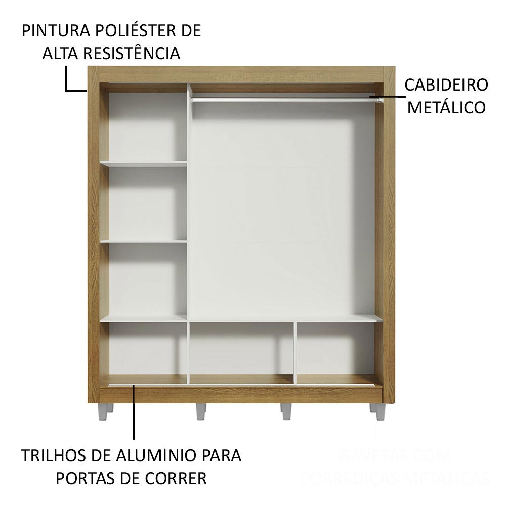 Guarda-Roupa Casal Madesa Mônaco 3 Portas de Correr com Espelho com Pés Rustic