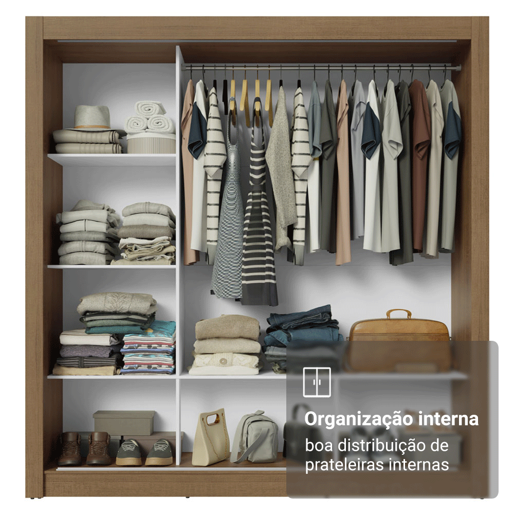 Guarda-Roupa Casal Madesa Mônaco 3 Portas de Correr com Espelhos Rustic