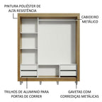 Guarda-Roupa Casal Madesa Lyon Plus 3 Portas de Correr 4 Gavetas com Pés Rustic/Branco