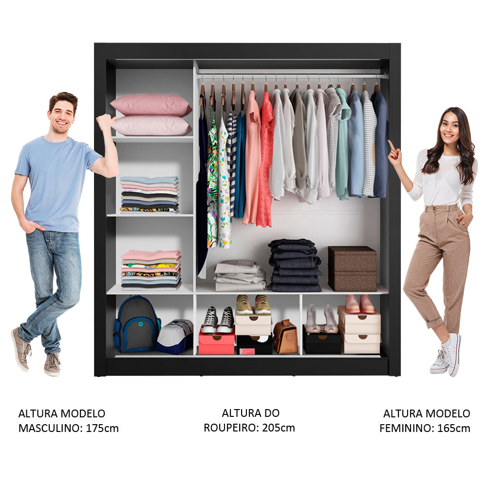 Guarda-Roupa Casal Madesa Mônaco 3 Portas de Correr Preto/Branco