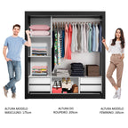 Guarda-Roupa Casal Madesa Lyon Plus 3 Portas de Correr de Espelho 4 Gavetas Preto
