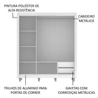 Guarda-Roupa Casal Madesa Lyon 3 Portas de Correr com Espelho 2 Gavetas com Pés Branco/Rustic