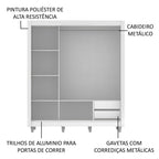 Guarda-Roupa Casal Madesa Lyon 3 Portas de Correr com Espelhos 2 Gavetas com Pés Branco/Rustic