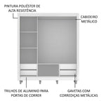 Guarda-Roupa Casal Madesa Lyon Plus 3 Portas de Correr com Espelhos 4 Gavetas com Pés Branco/Rustic