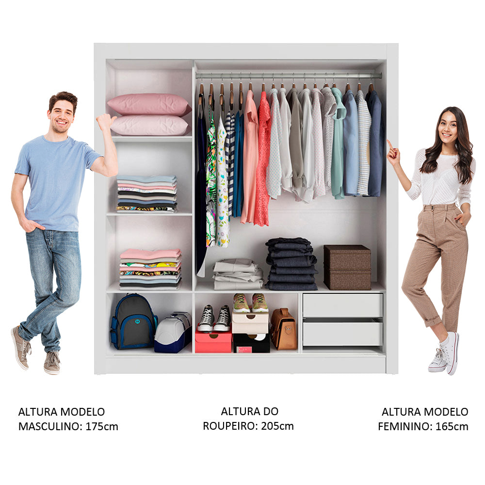Guarda-Roupa Casal Madesa Lyon 3 Portas de Correr 2 Gavetas Branco/Rustic