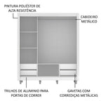 Guarda-Roupa Casal Madesa Lyon Plus 3 Portas de Correr 4 Gavetas com Pés Branco/Rustic