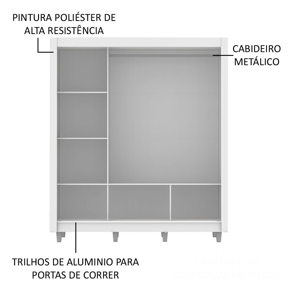Guarda-Roupa Casal Madesa Mônaco 3 Portas de Correr com Pés Branco/Rustic