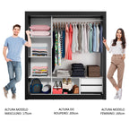 Guarda-Roupa Casal Madesa Lyon 3 Portas de Correr 2 Gavetas Preto/Rustic