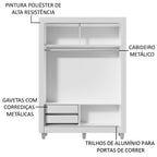Guarda-Roupa Solteiro Madesa Dallas 2 Portas de Correr de Espelho 2 Gavetas com Pés Branco