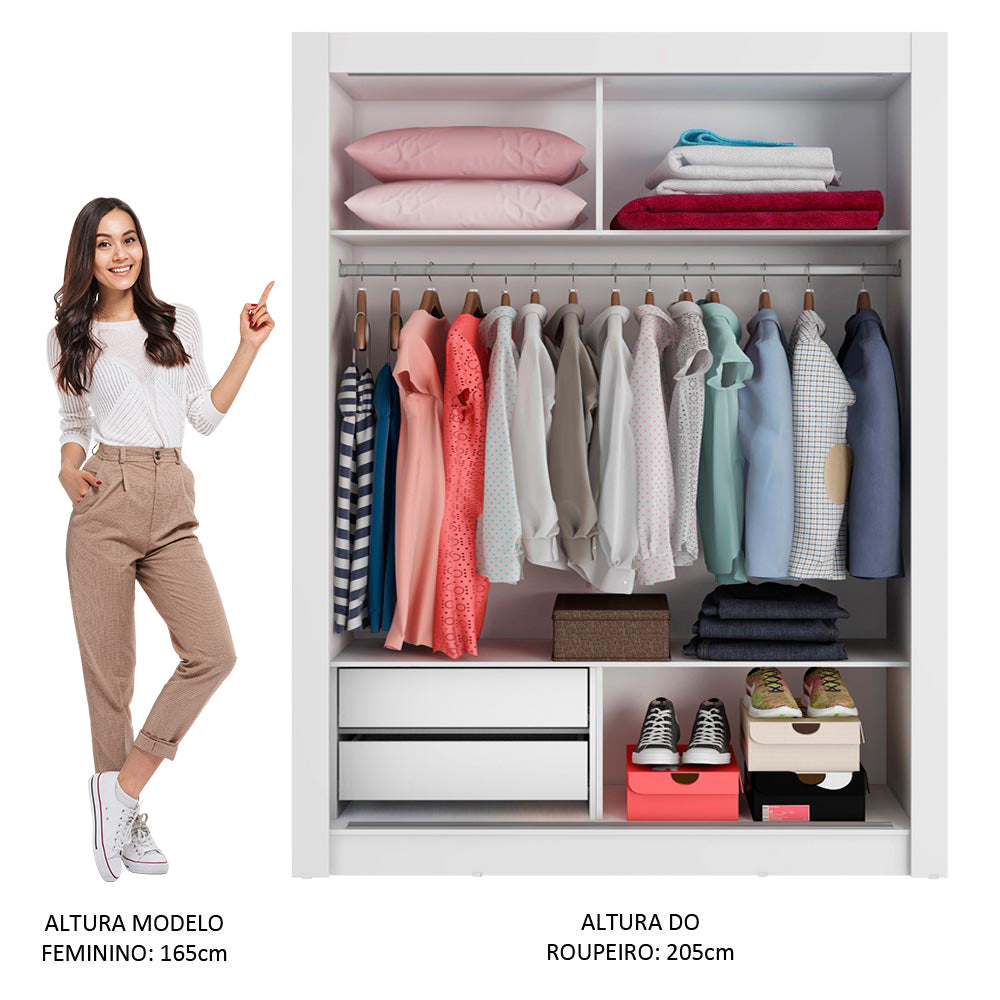 Guarda-Roupa Solteiro Madesa Dallas 2 Portas de Correr 2 Gavetas Branco