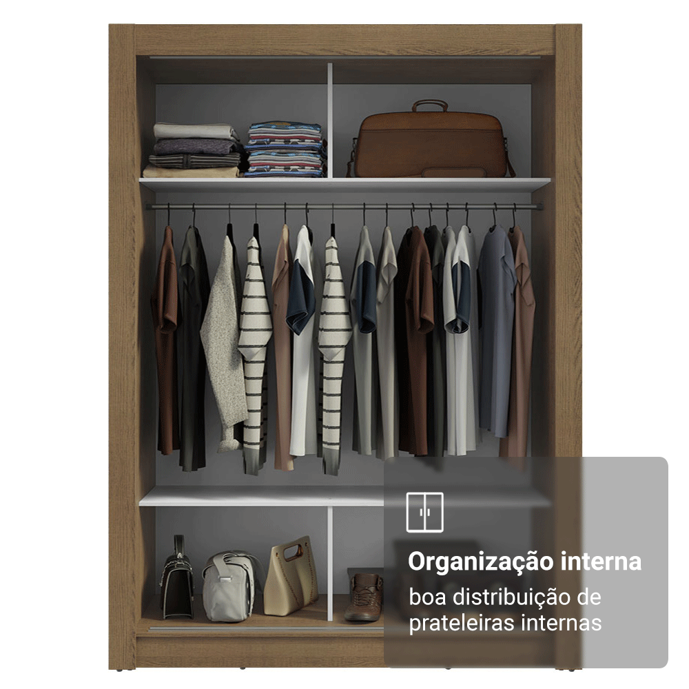 Guarda-Roupa Solteiro 2 Portas de Correr com Espelho Rustic Madesa Denver