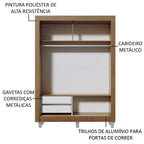 Guarda-Roupa Solteiro Madesa Dallas 2 Portas de Correr com Espelho 2 Gavetas com Pés Rustic