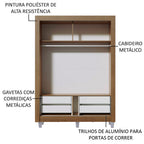 Guarda-Roupa Solteiro Madesa Dallas Plus 2 Portas de Correr com Espelho 4 Gavetas com Pés Rustic