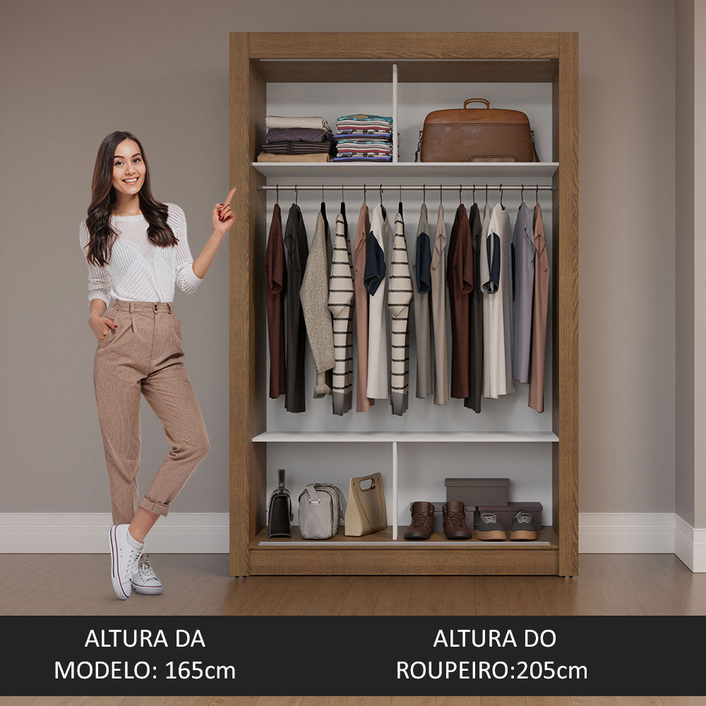 Guarda-Roupa Solteiro Madesa Denver 2 Portas de Correr de Espelho Rustic