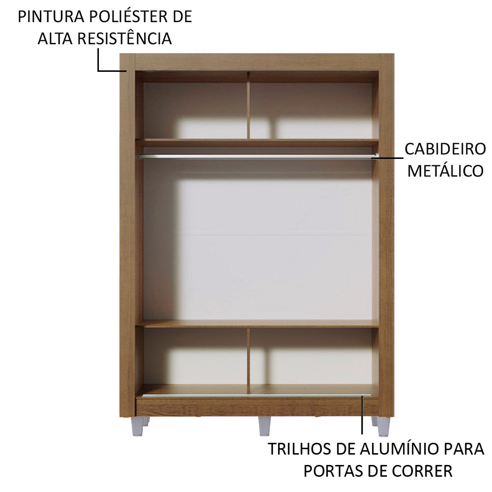 Guarda-Roupa Solteiro Madesa Denver 2 Portas de Correr com Espelho com Pés Rustic/Branco