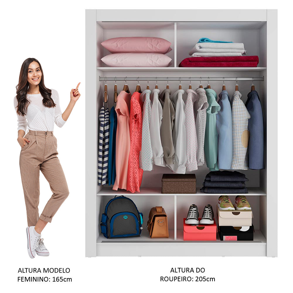 Guarda-Roupa Solteiro Madesa Denver 2 Portas de Correr Branco/Rustic