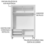 Guarda-Roupa Solteiro Madesa Dallas 2 Portas de Correr com Espelho 2 Gavetas com Pés Branco/Rustic