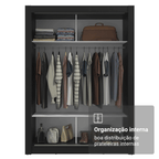Guarda-Roupa Solteiro Madesa Denver 2 Portas de Correr com Espelho Preto/Rustic