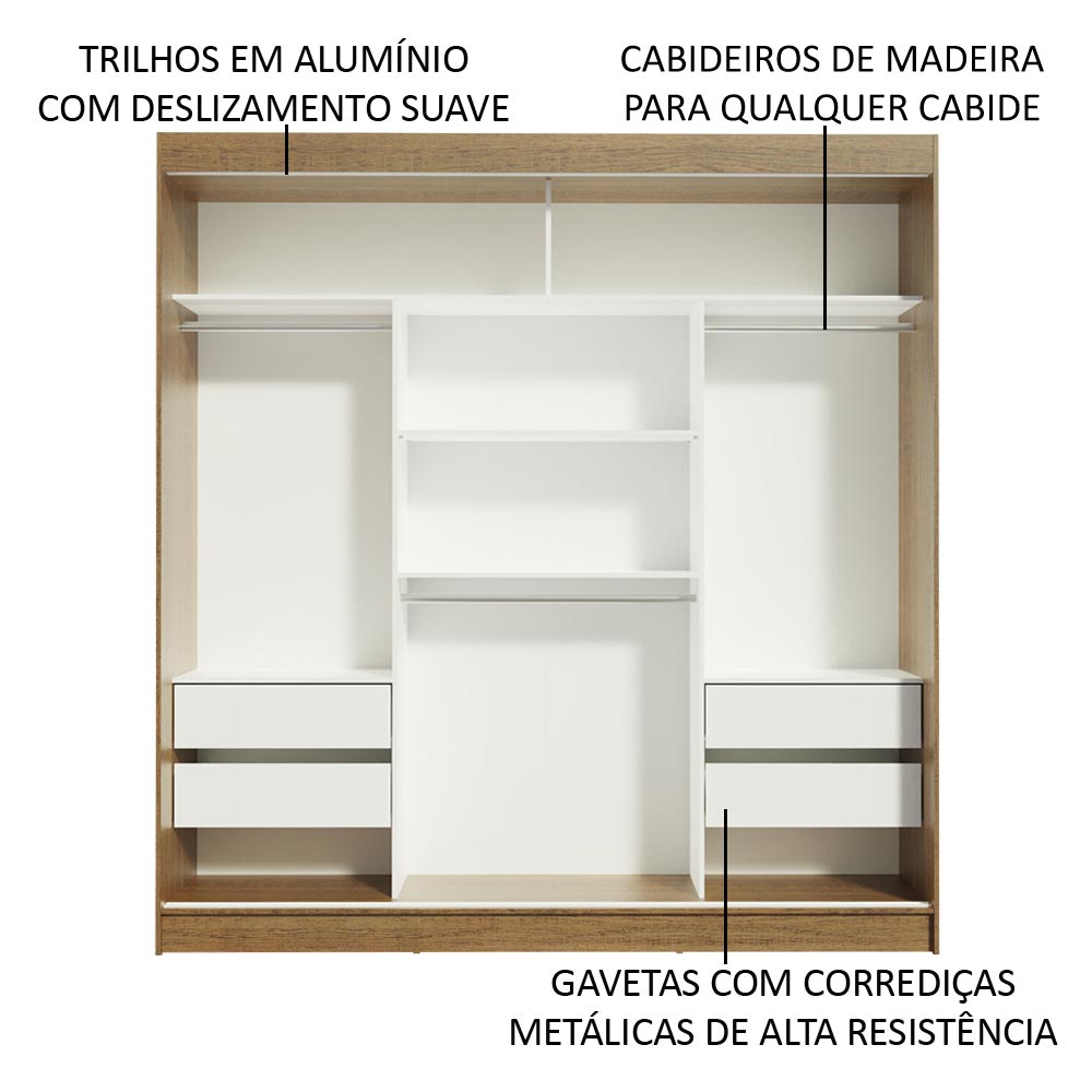 Guarda-Roupa Casal Madesa Reno 3 Portas de Correr com Espelhos Rustic