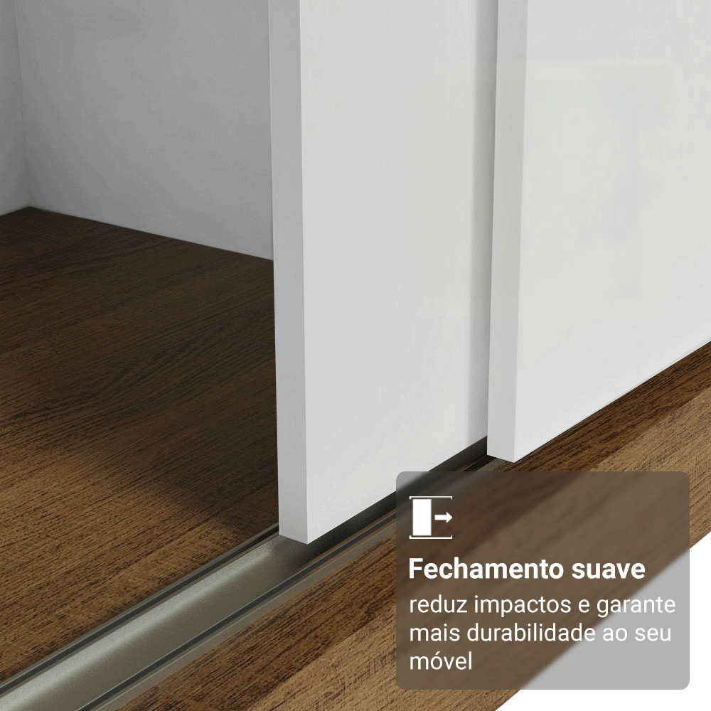 Guarda-Roupa Casal com Pés 3 Portas de Correr com Espelhos Rustic/Branco Reno Madesa