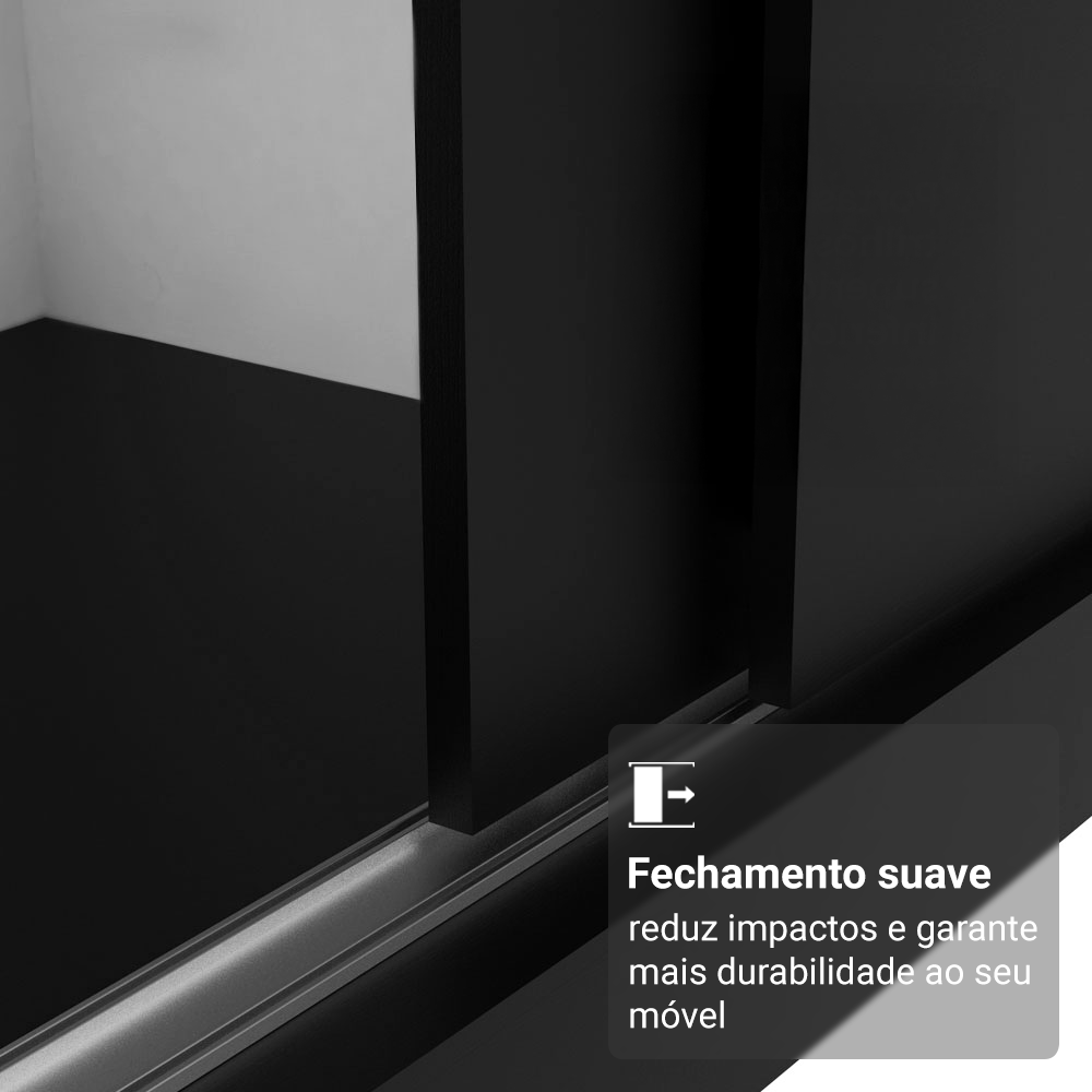 Guarda-Roupa Casal com Pés 3 Portas de Correr com Espelhos Preto Reno Madesa