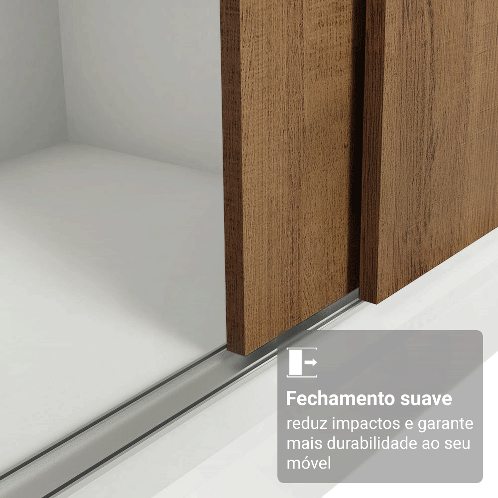 Guarda-Roupa Casal com Pés 3 Portas de Correr com Espelho Branco/Rustic Reno Madesa