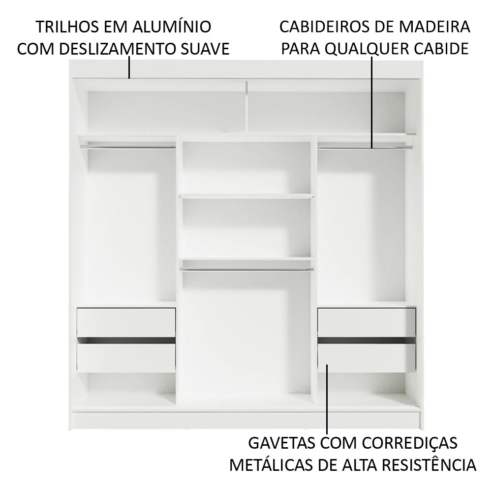 Guarda-Roupa Casal Madesa Reno 3 Portas de Correr com Espelhos Branco/Rustic