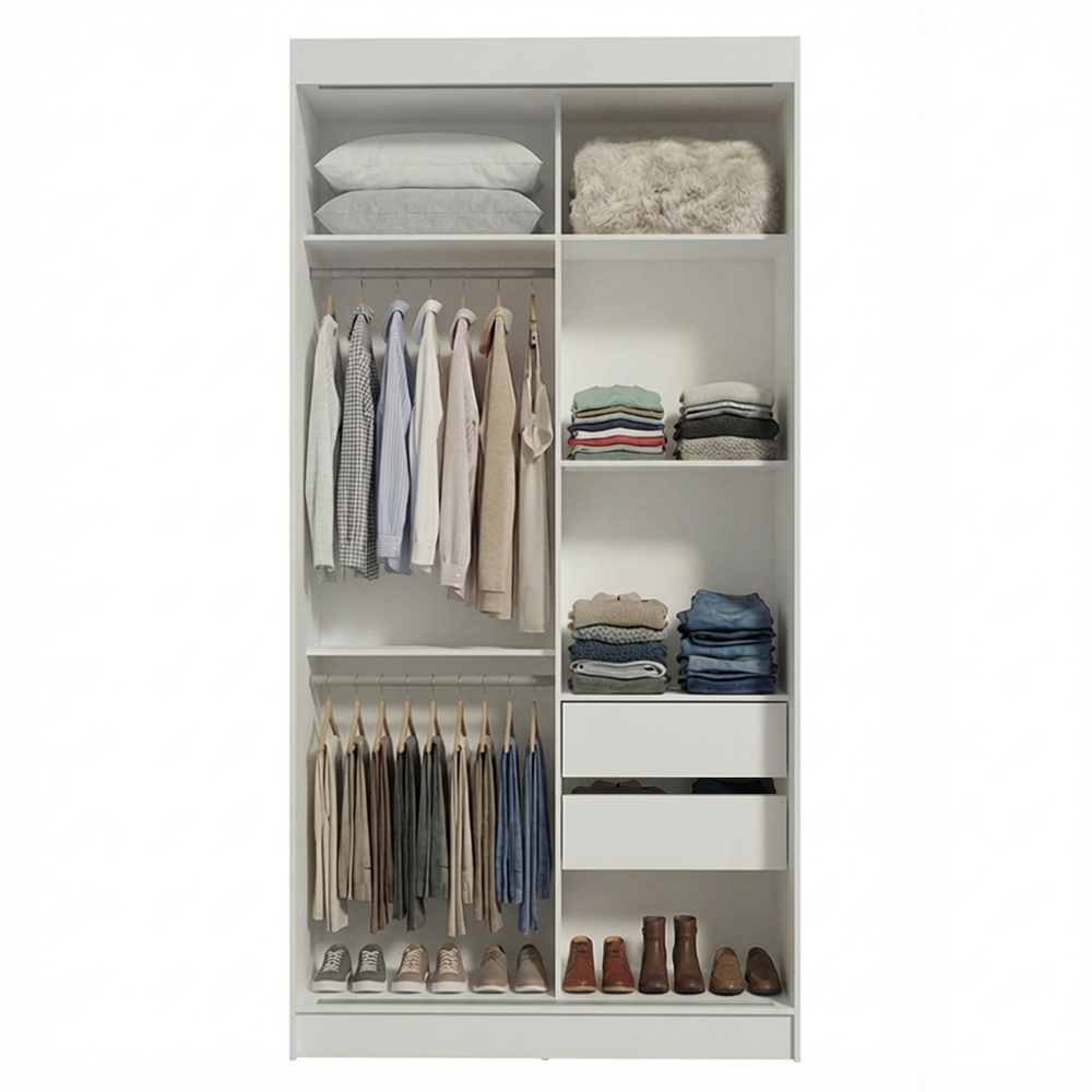 Guarda-Roupa Solteiro Madesa Tokio 2 Portas de Correr de Espelho 2 Gavetas Branco