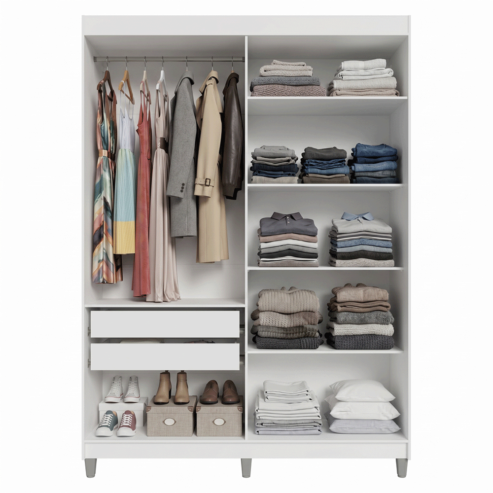 Guarda-Roupa Closet com Pés 2 Gavetas 121 cm Branco Venus Madesa