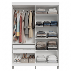 Guarda-Roupa Solteiro com Pés 4 Portas Batentes com Espelho Branco/Branco/Rustic Venus Madesa