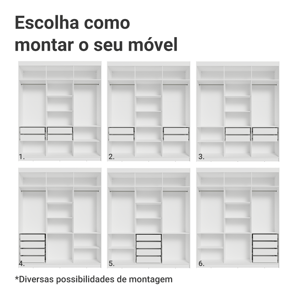 Guarda-Roupa Casal 6 Portas Batentes Branco/Preto/Preto Venus Madesa