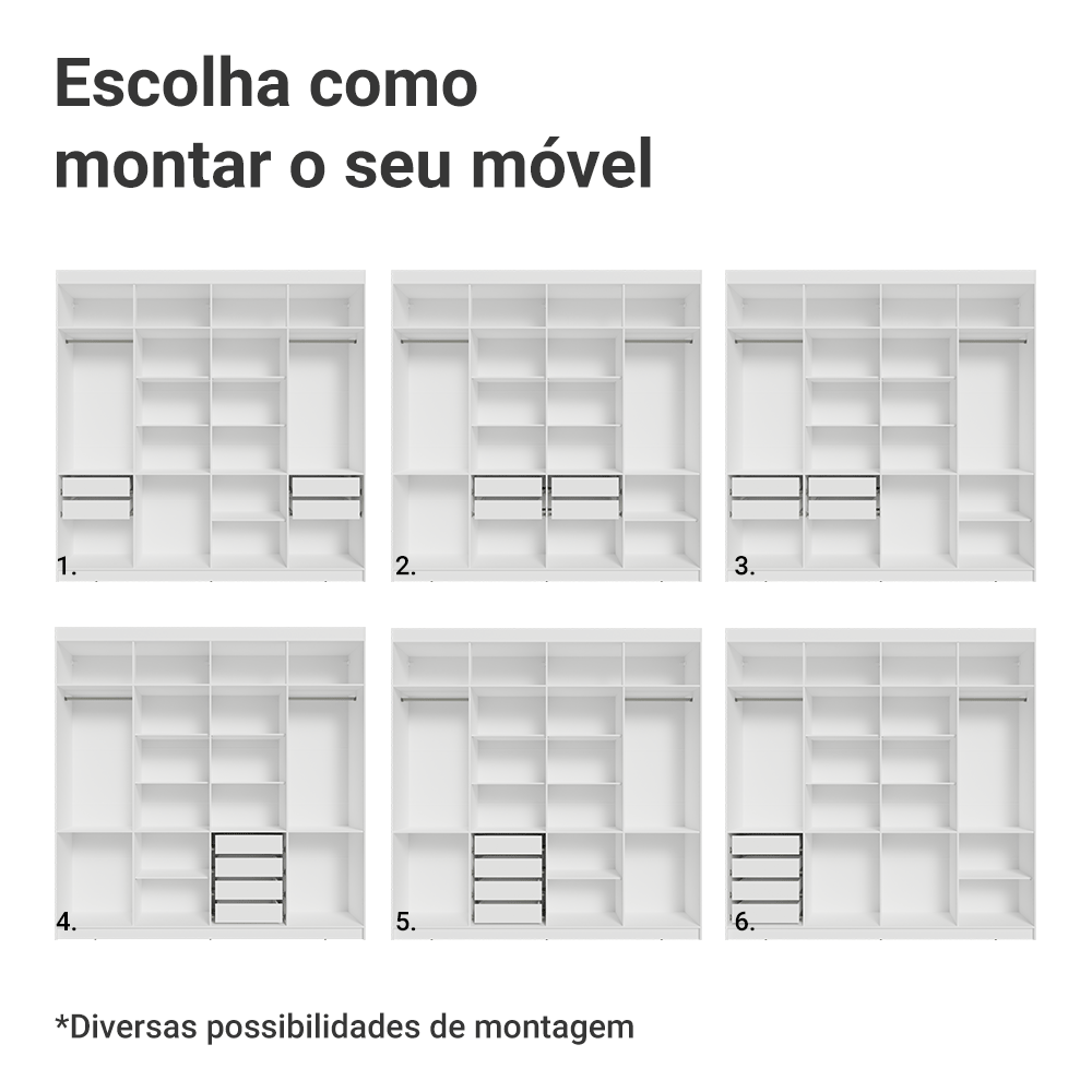 Guarda-Roupa Closet 4 Gavetas 216 cm Branco Venus Madesa