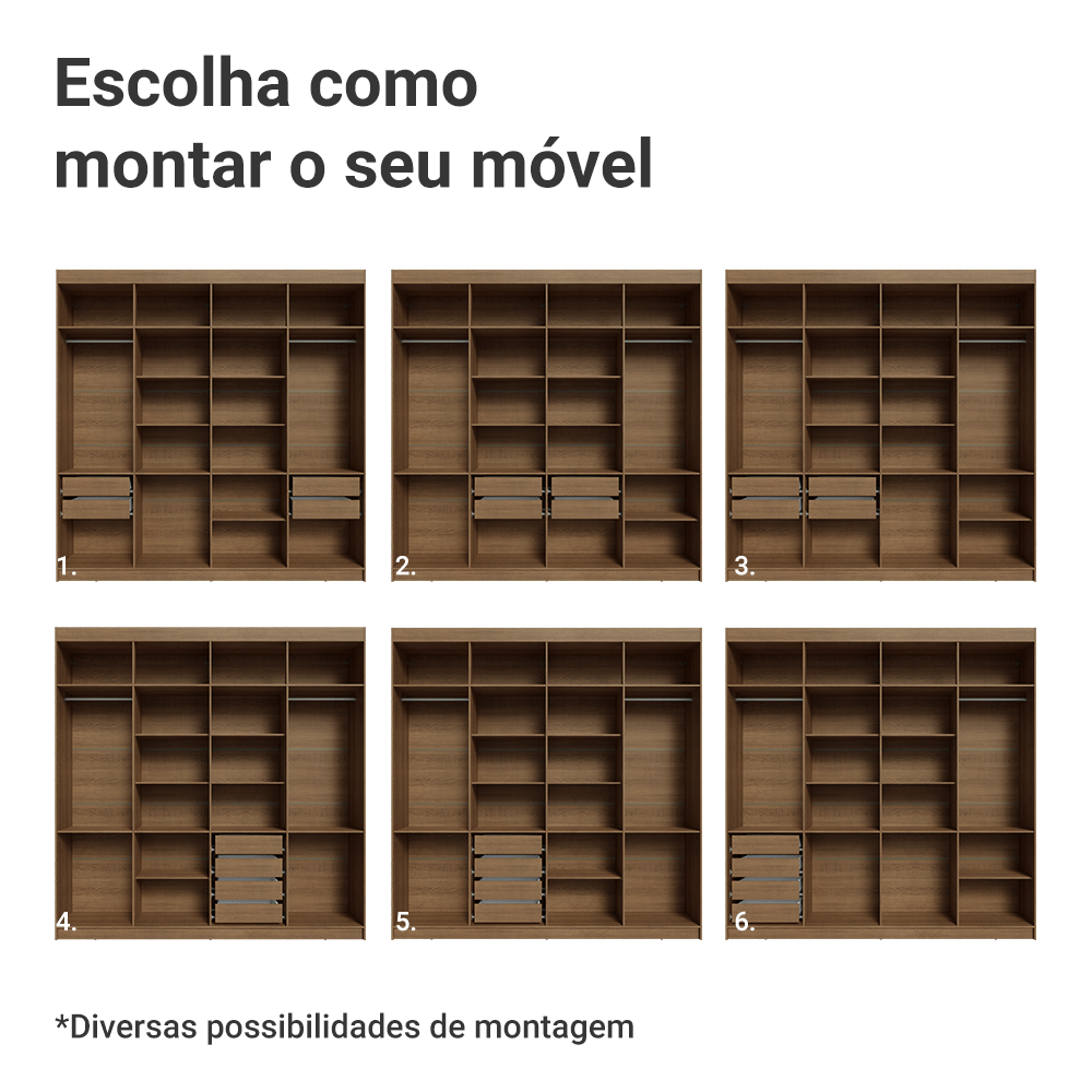 Guarda-Roupa Casal 8 Portas Batentes Rustic/Preto/Rustic Venus Madesa