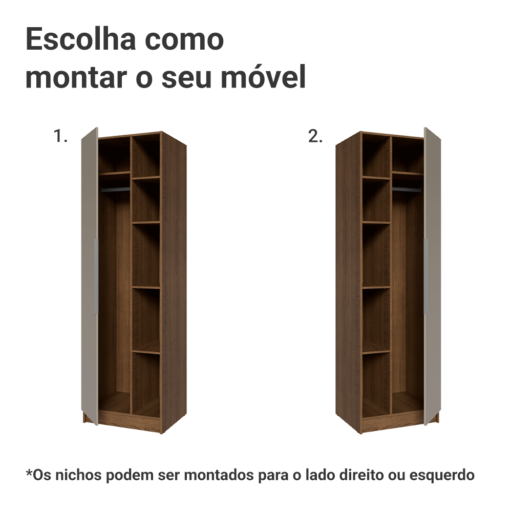 Guarda-Roupa Modulado 1 Porta 5 Nichos Rustic/Crema Neo Madesa
