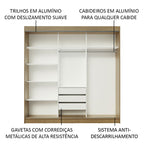 Guarda-Roupa Casal Madesa Istambul 3 Portas de Correr de Espelho 3 Gavetas Rustic/Branco