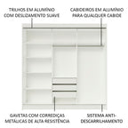 Guarda-Roupa Casal Madesa Istambul 3 Portas de Correr com Espelho 3 Gavetas Branco/Rustic