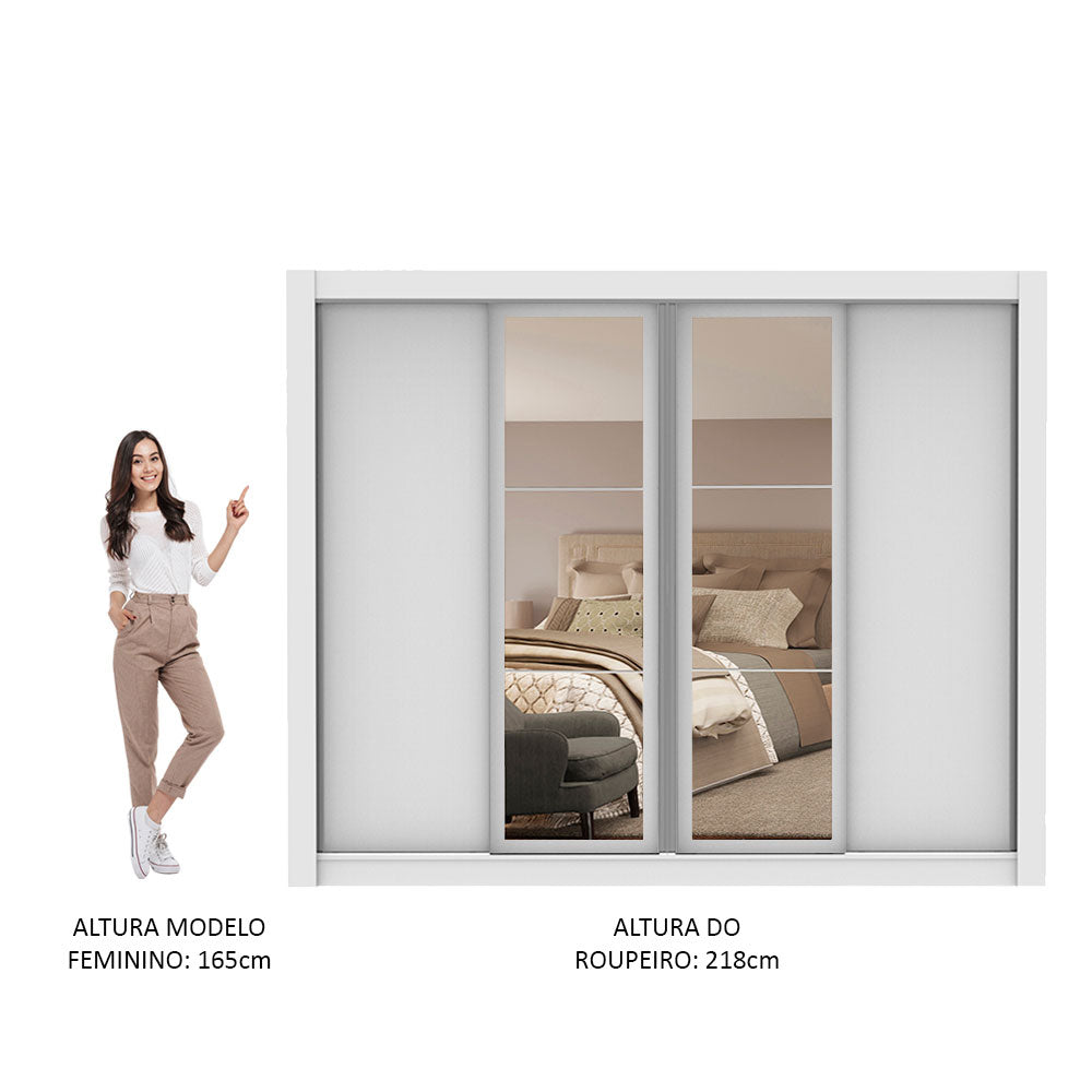 Guarda-Roupa Casal Madesa Alabama 4 Portas de Correr com Espelhos Branco