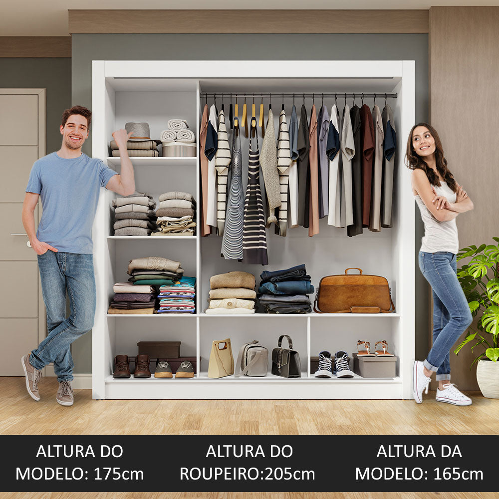 Guarda-Roupa Casal 3 Portas de Correr com Espelhos Branco Nobre Madesa