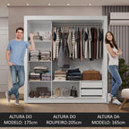 Guarda-Roupa Casal 3 Portas de Correr de Espelho 2 Gavetas Branco Sublime Madesa