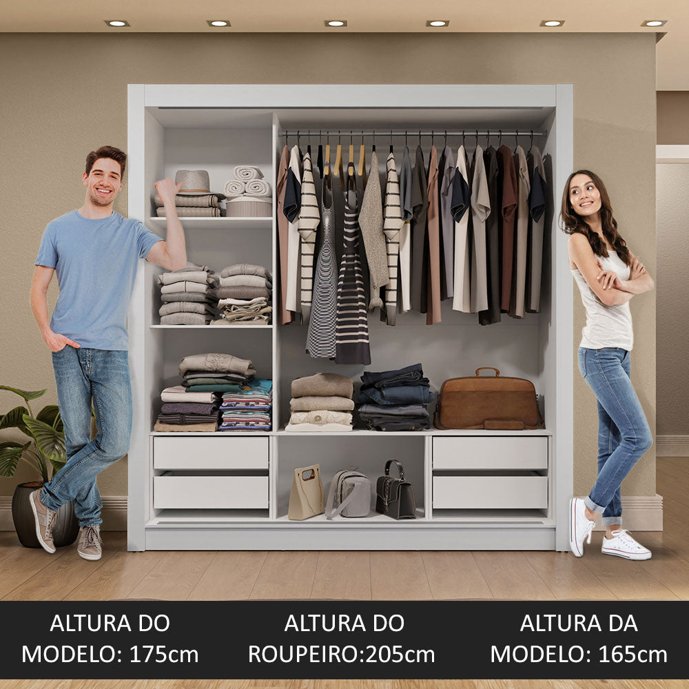 Guarda-Roupa Casal 3 Portas de Correr de Espelho 4 Gavetas Branco Sublime Plus Madesa