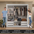 Guarda-Roupa Casal 3 Portas de Correr de Espelho 4 Gavetas Branco Sublime Plus Madesa