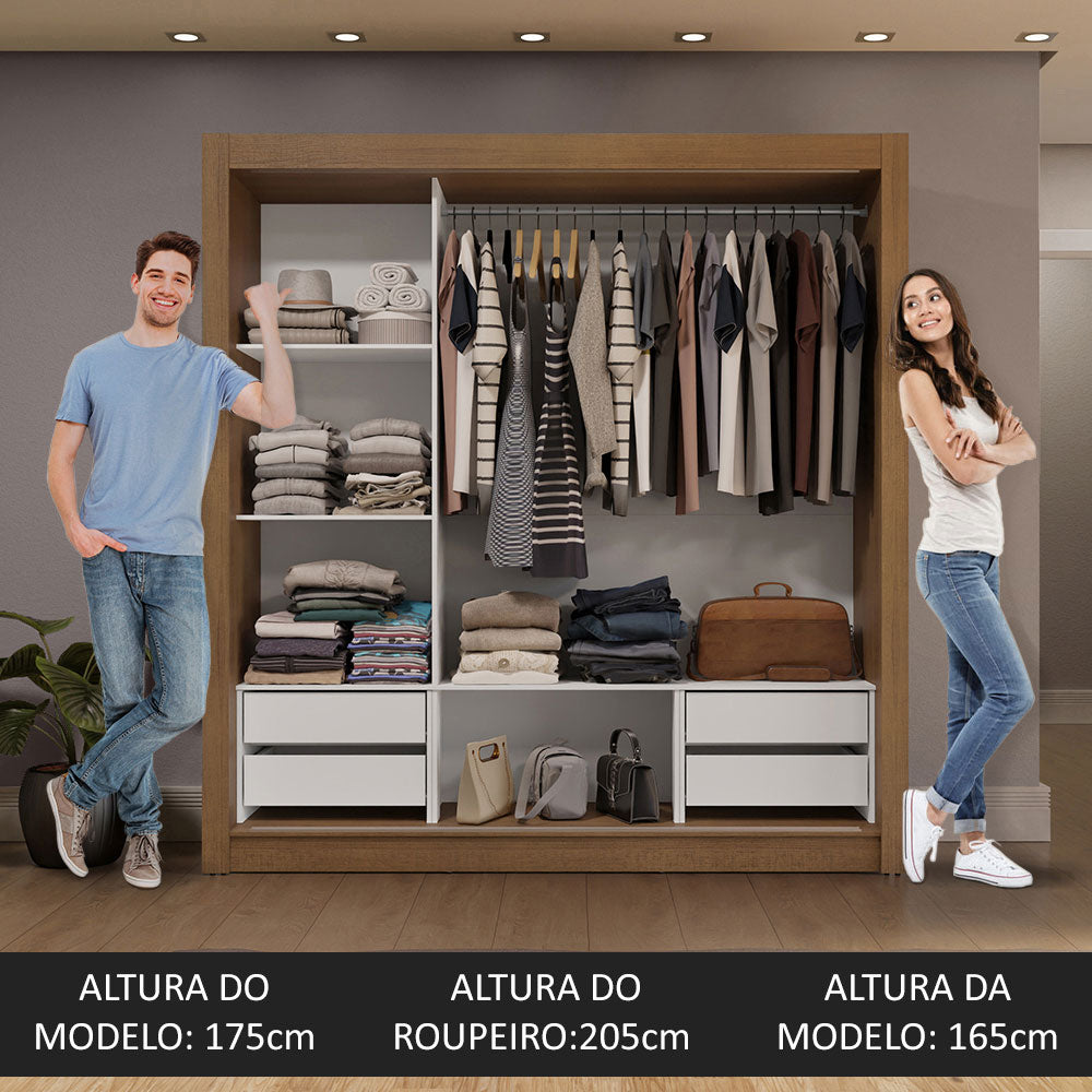 Guarda-Roupa Casal 3 Portas de Correr com Espelhos 4 Gavetas Rustic Sublime Plus Madesa