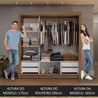 Guarda-Roupa Casal 3 Portas de Correr com Espelhos 4 Gavetas Rustic Sublime Plus Madesa