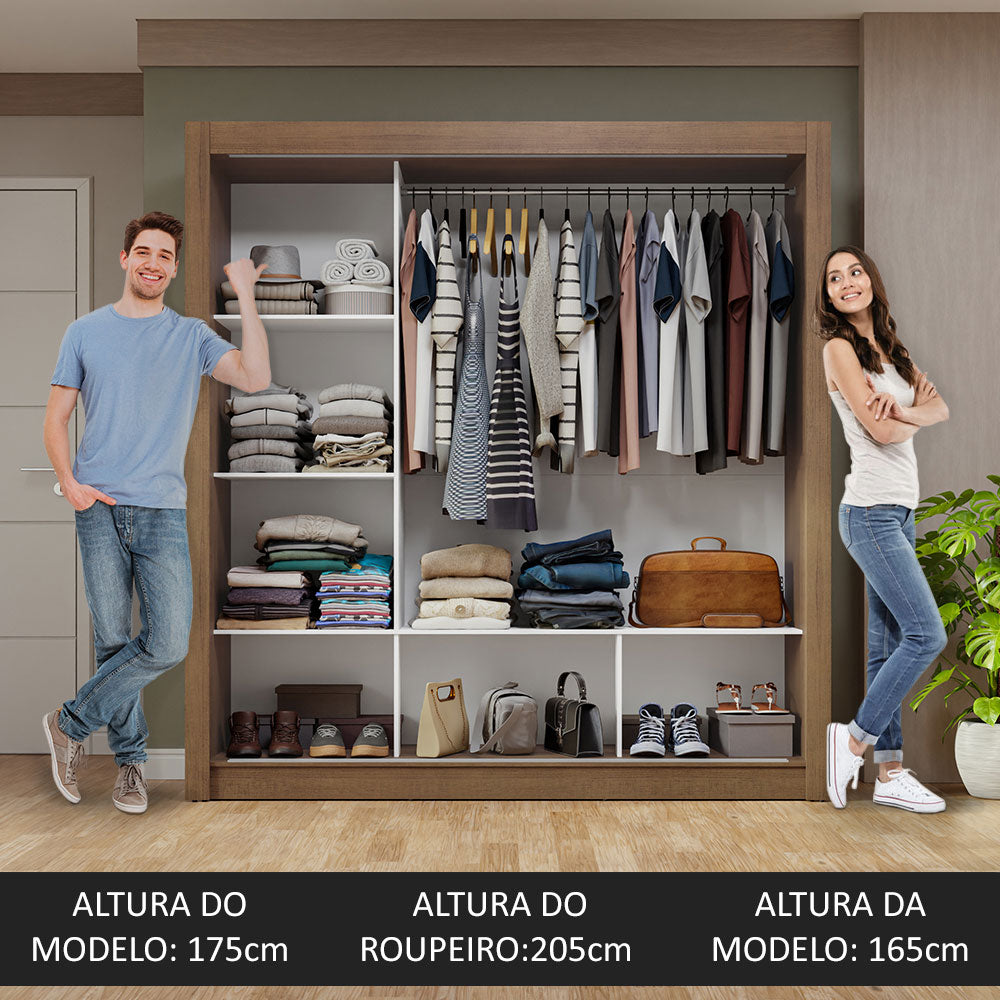 Guarda-Roupa Casal 3 Portas de Correr com Espelho Rustic/Branco Nobre Madesa