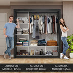 Guarda-Roupa Casal 3 Portas de Correr Preto/Branco Nobre Madesa